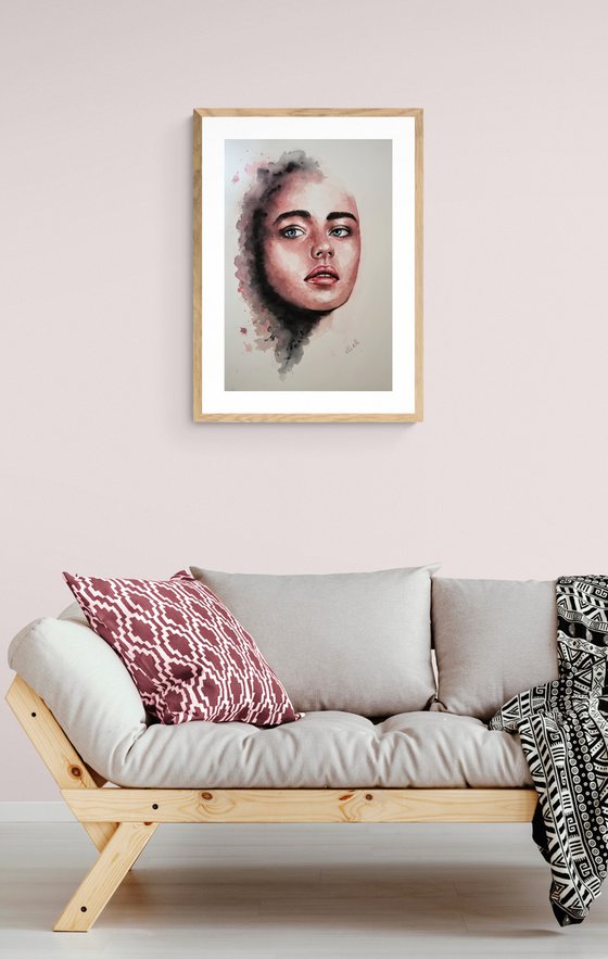 Modern wall art - original watercolor portrait