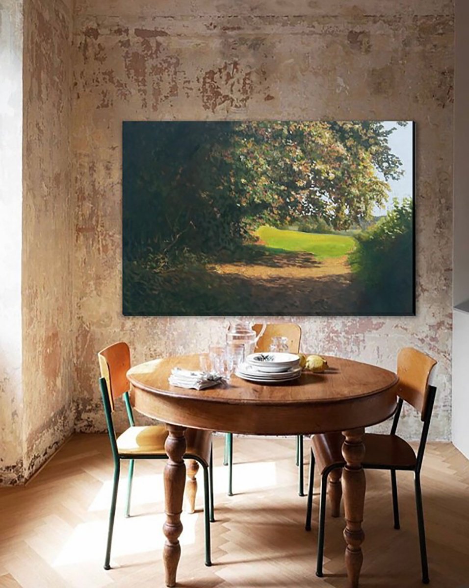 Impressionistic Landscape Painting By Ida Harm, 59 X 39, Passage Throu The Field, Original Artwork