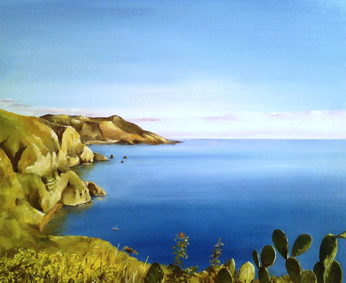 Photorealistic Landscape Oil Painting By Anna Rita Angiolelli, 24 X 20, Lipari, Original Artwork