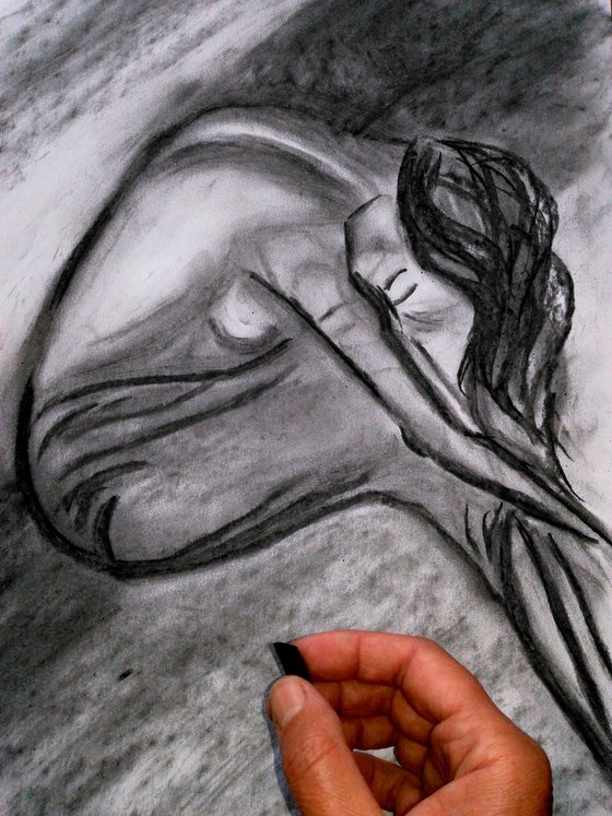 Woman Nude original charcoal artwork