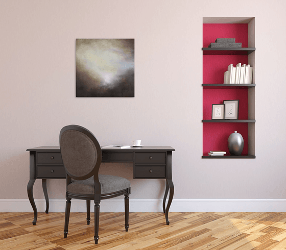 Soft gray hills 50X50 cm - abstract style original oil painting glazing medium gift modern urban art office art home design decor gift idea (2020)
