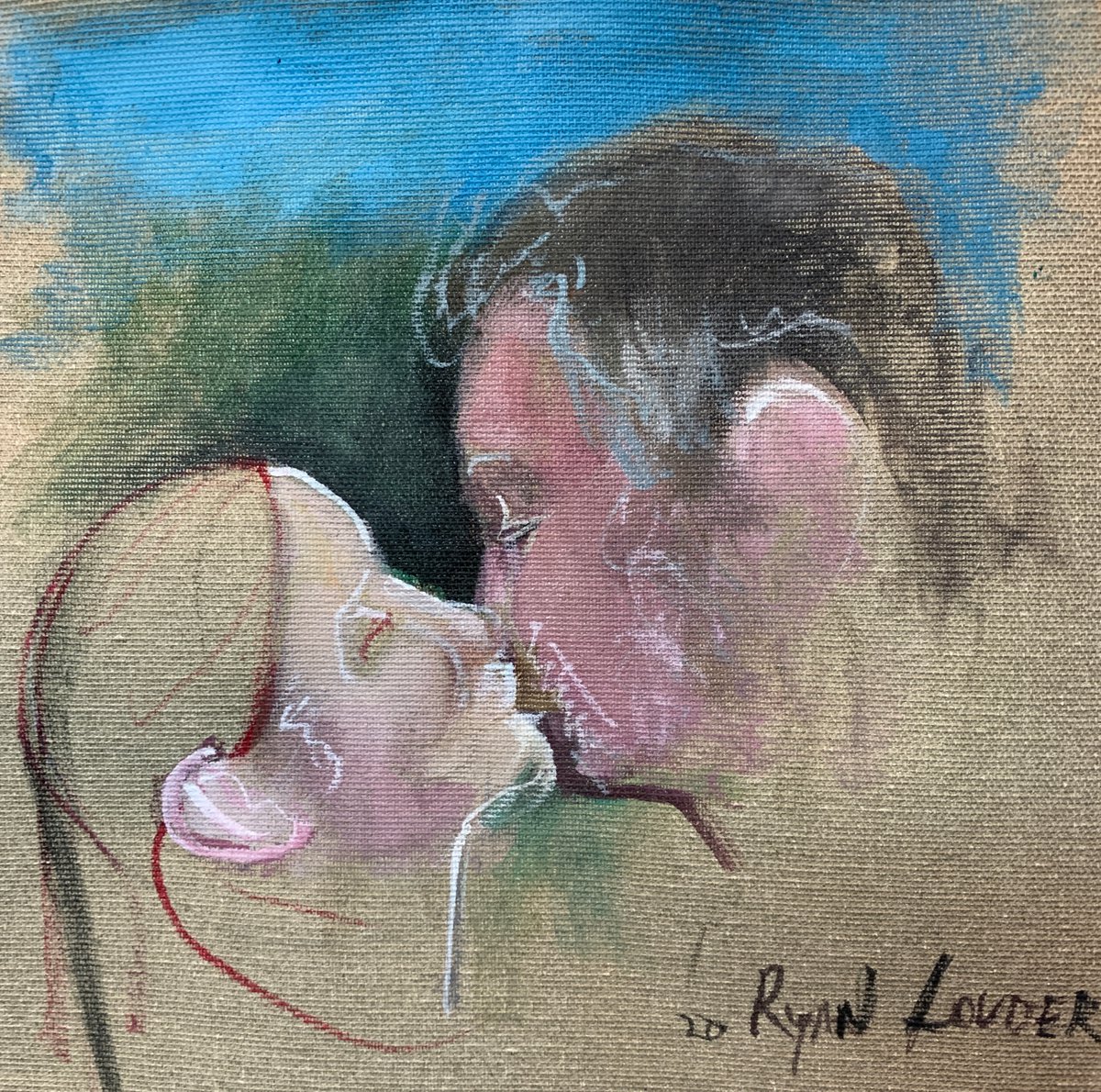 A Kiss - Small Square Painting by Ryan Louder