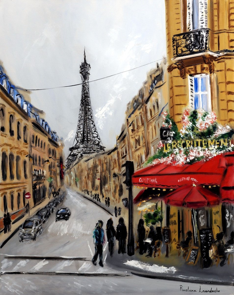 Impressionistic Cityscapes Oil Painting By Ruslana Levandovska, 24 X 30", Le Recrutement, Paris - With Gold Embellishment, Artfinder