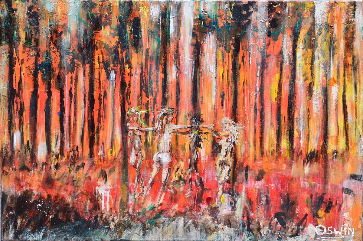 Impressionistic Landscape Acrylic Painting By Oswin Gesselli, 35 X 24", We Are One - By Oswin Gesselli 60X90 Cm | 23.62"X35.43" Nature And Nude, Artfinder