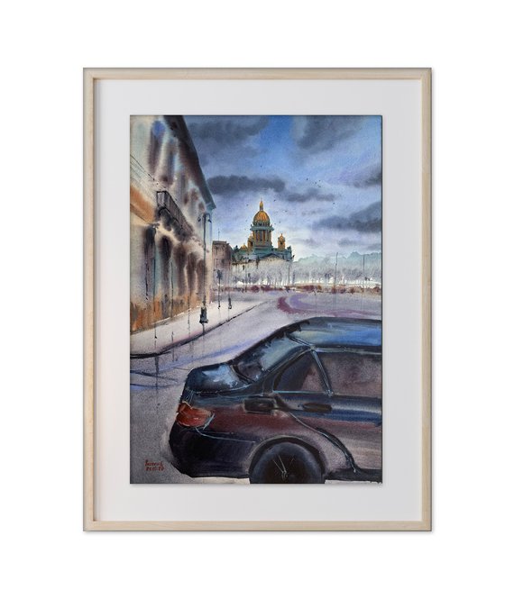 Black car near St. Isaac's Cathedral. St. Petersburg.
