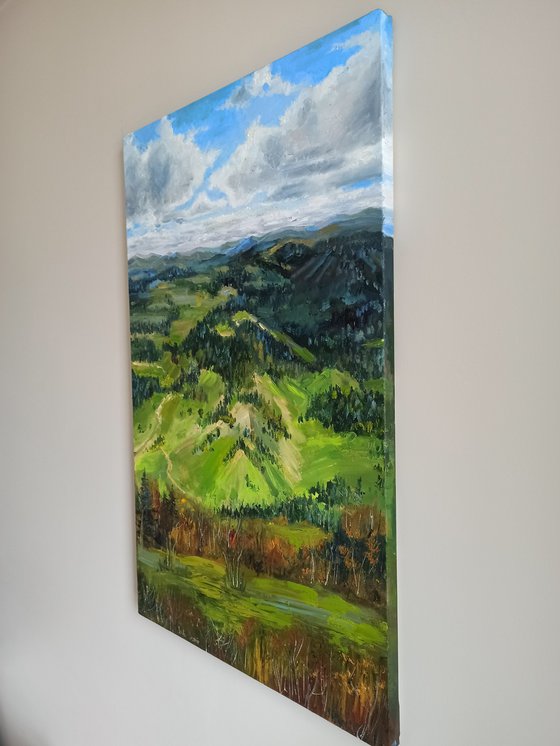 Mountains Painting Original Art National Park Forest and fields 20x32''