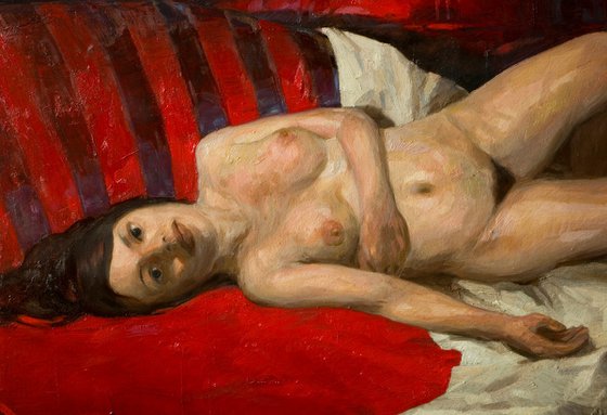 nude woman in red