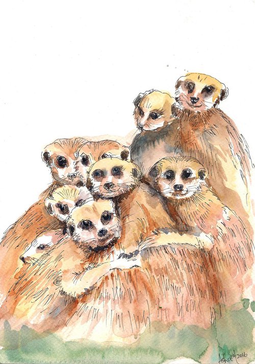 The Huddling Family of Meerkats by Asha Shenoy