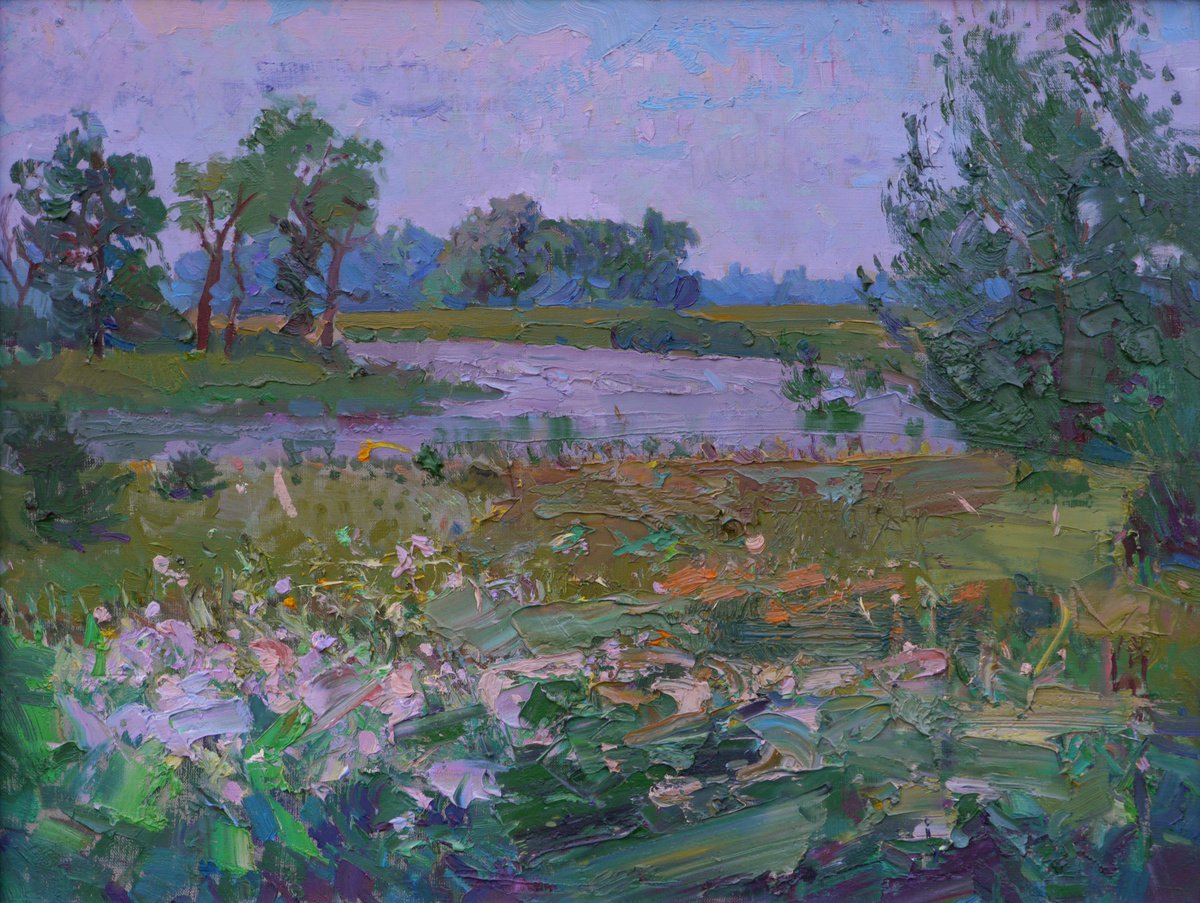 Impressionistic Landscape Oil Painting By Victor Onyshchenko, 28 X 22", Summer Meadow, Original Artwork