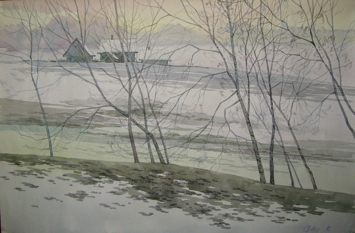 Impressionistic Landscape Watercolour By Valeriy Savenets-1, 18 X 12", Spring Is Coming, Original Artwork
