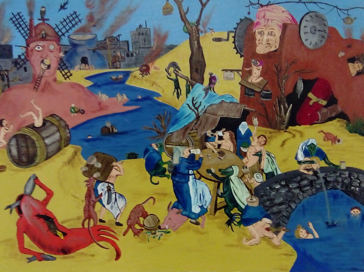 Naive Portrait Oil Painting By Corinne Hamer, 32 X 24, The Sin Of Gluttony (Gula), Original Artwork