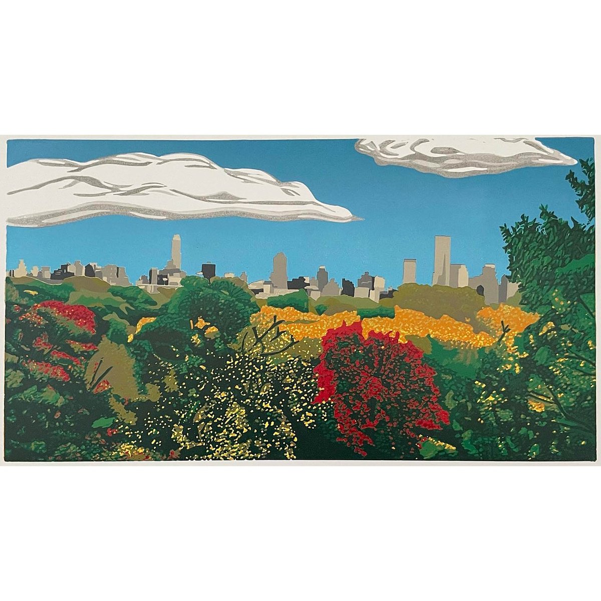 Impressionistic Cityscapes Linocut By Kirstie Dedman, 19 X 11", Central Park, Original Artwork