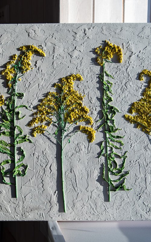 Goldenrod mixed media relief by Rimma Savina