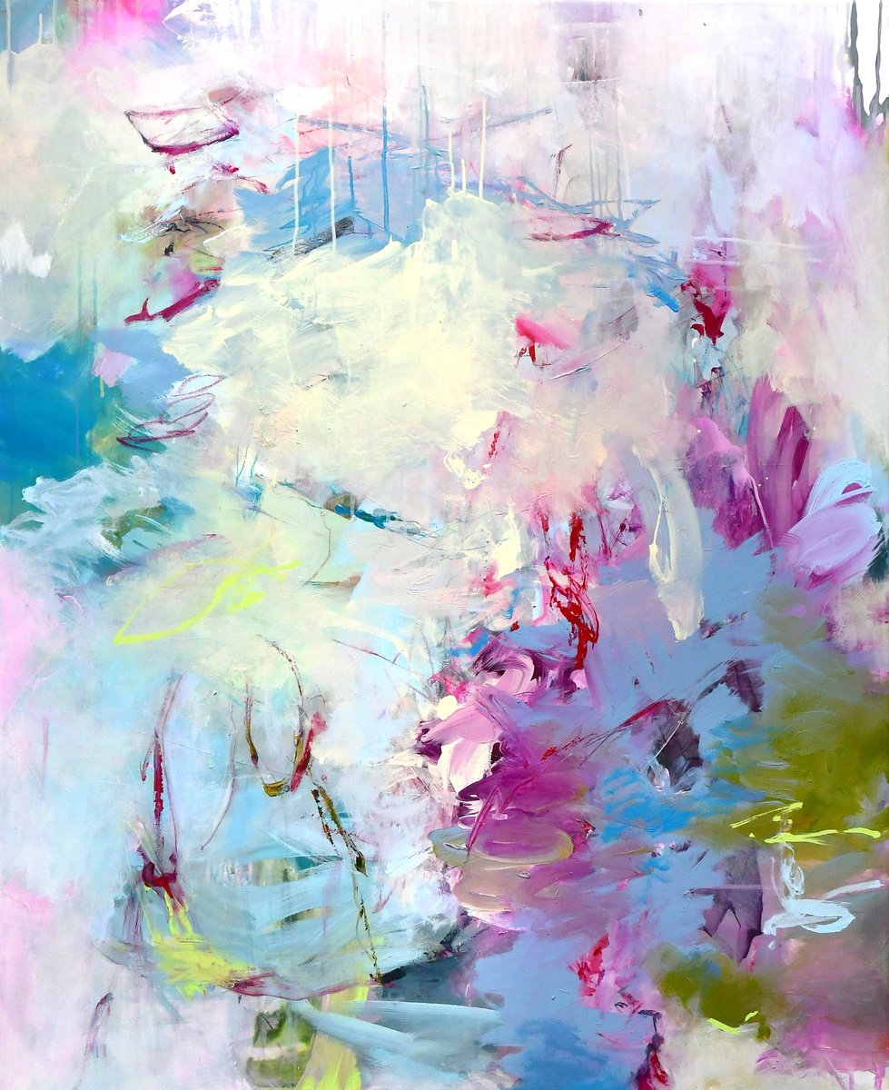 Abstract Acrylic Painting By Kirsten Handelmann, 39 X 47", Picnic With My Hubby, Original Artwork