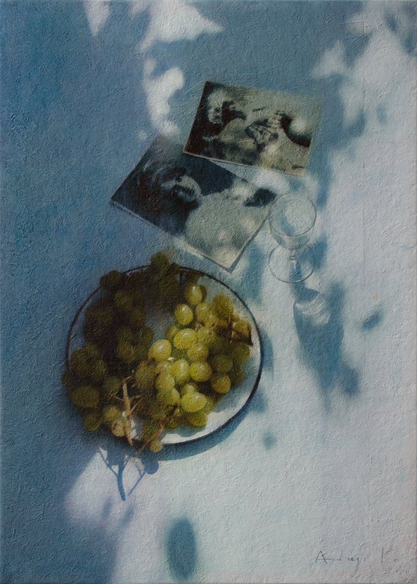 Photorealistic Still Life Acrylic Painting By Andrejs Ko, 20 X 28, Still Life With Oldphotographs, Original Artwork