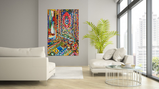 CARPET SHOP - interior artwork, oriental design, large multi - coloured panel