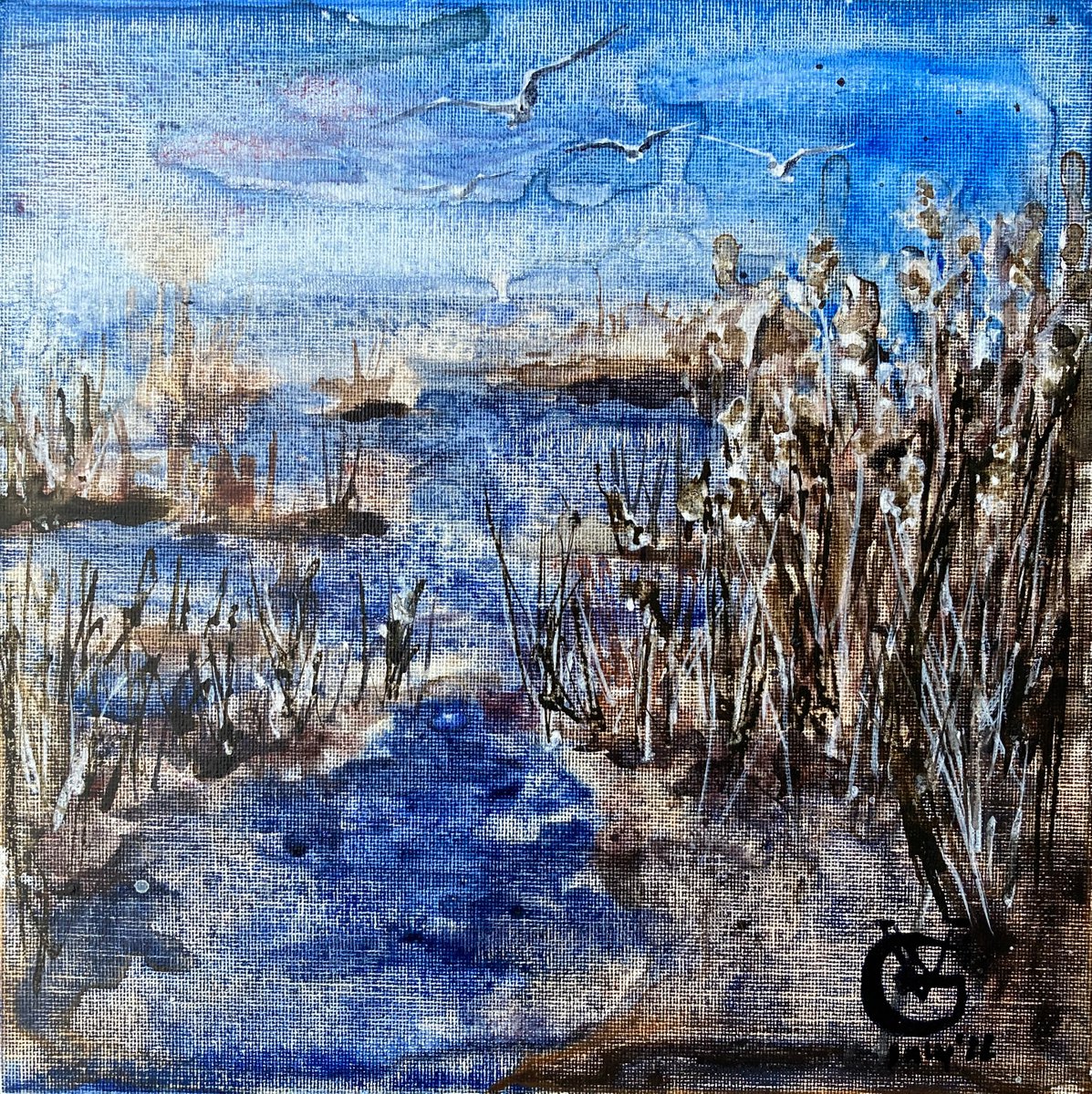 Abstract Landscape Watercolour By Valeria Golovenkina, 10 X 10", Cold Sea - Coast Line 2, Original Artwork