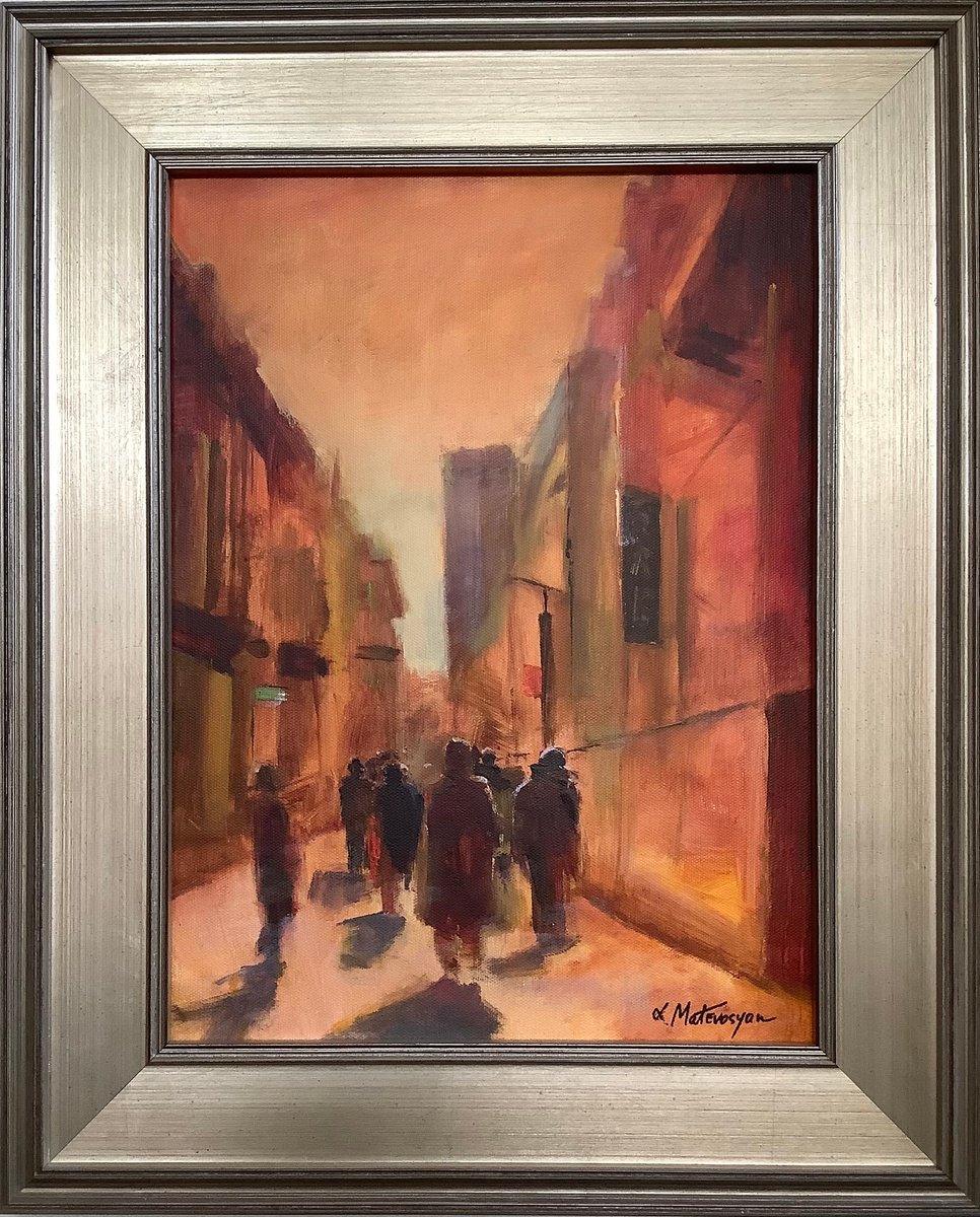 Impressionistic Cityscapes Oil Painting By Lia Matevosyan Haselton, 17 X 21", Evening Light, Original Artwork