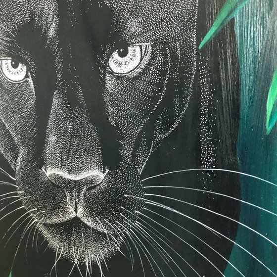 Panther - Dreamy Big Cat oil and ink painting