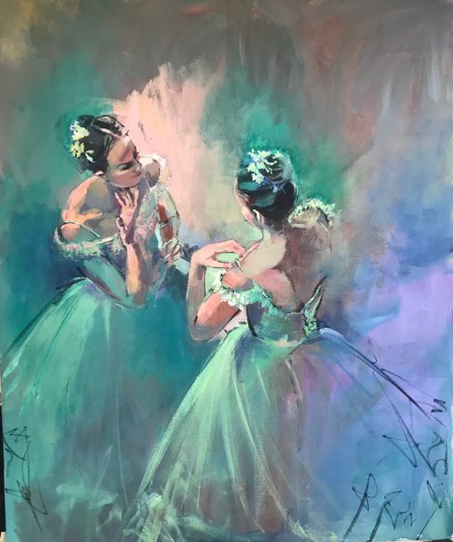 Two Ballerinas Beneath the String Lights by Faiqa Uppal