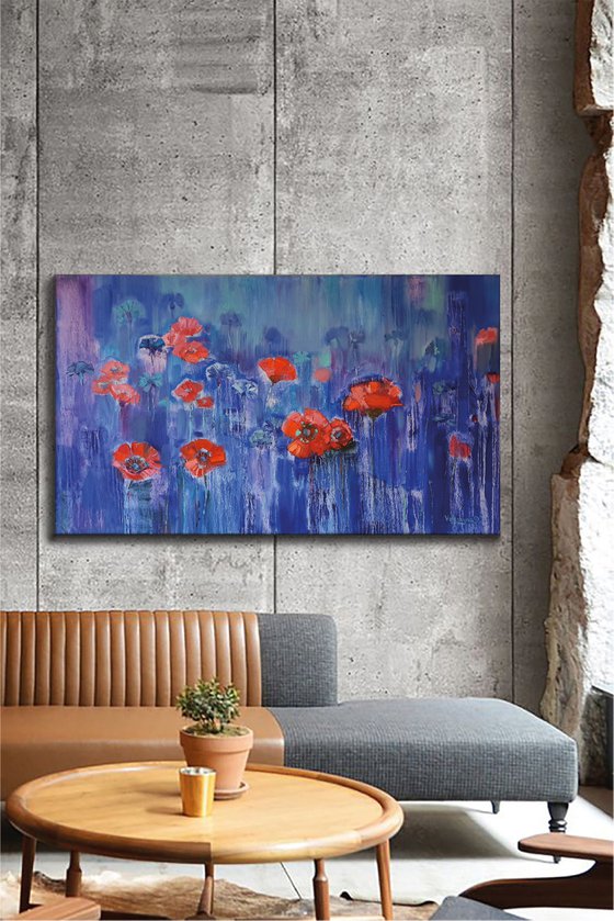 Poppies on blue