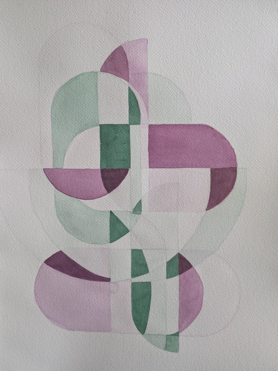 Geometric Abstract Watercolour By Anna Jannack, 12 X 16, Odd Games Iii, Original Artwork