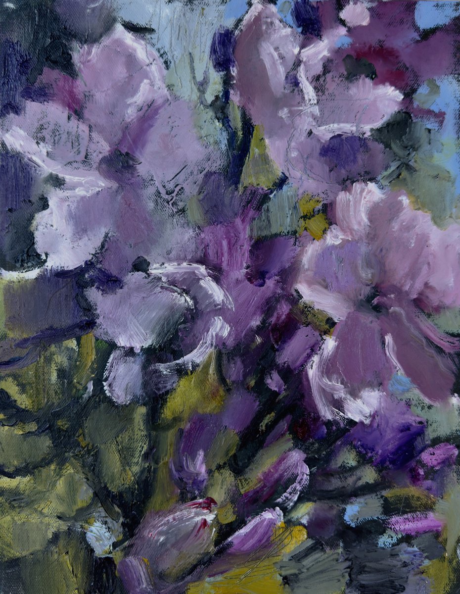 Abstract Botanical Oil Painting By Olha Laptieva, 11 X 15", Magnolia Branch 2, Original Artwork