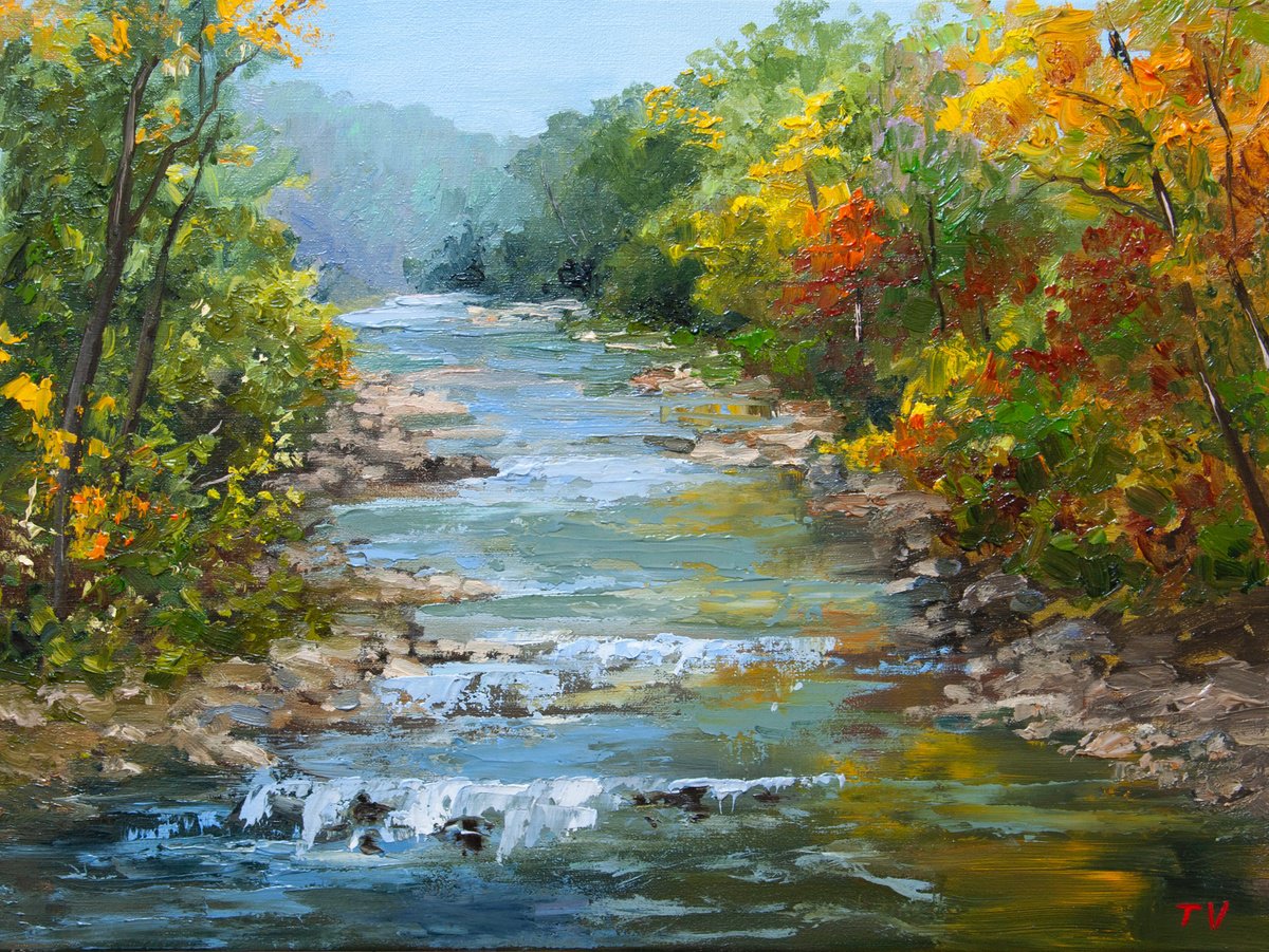Impressionistic Landscape Oil Painting By Tetiana Vysochynska, 16 X 12", Forest Creek., Original Artwork