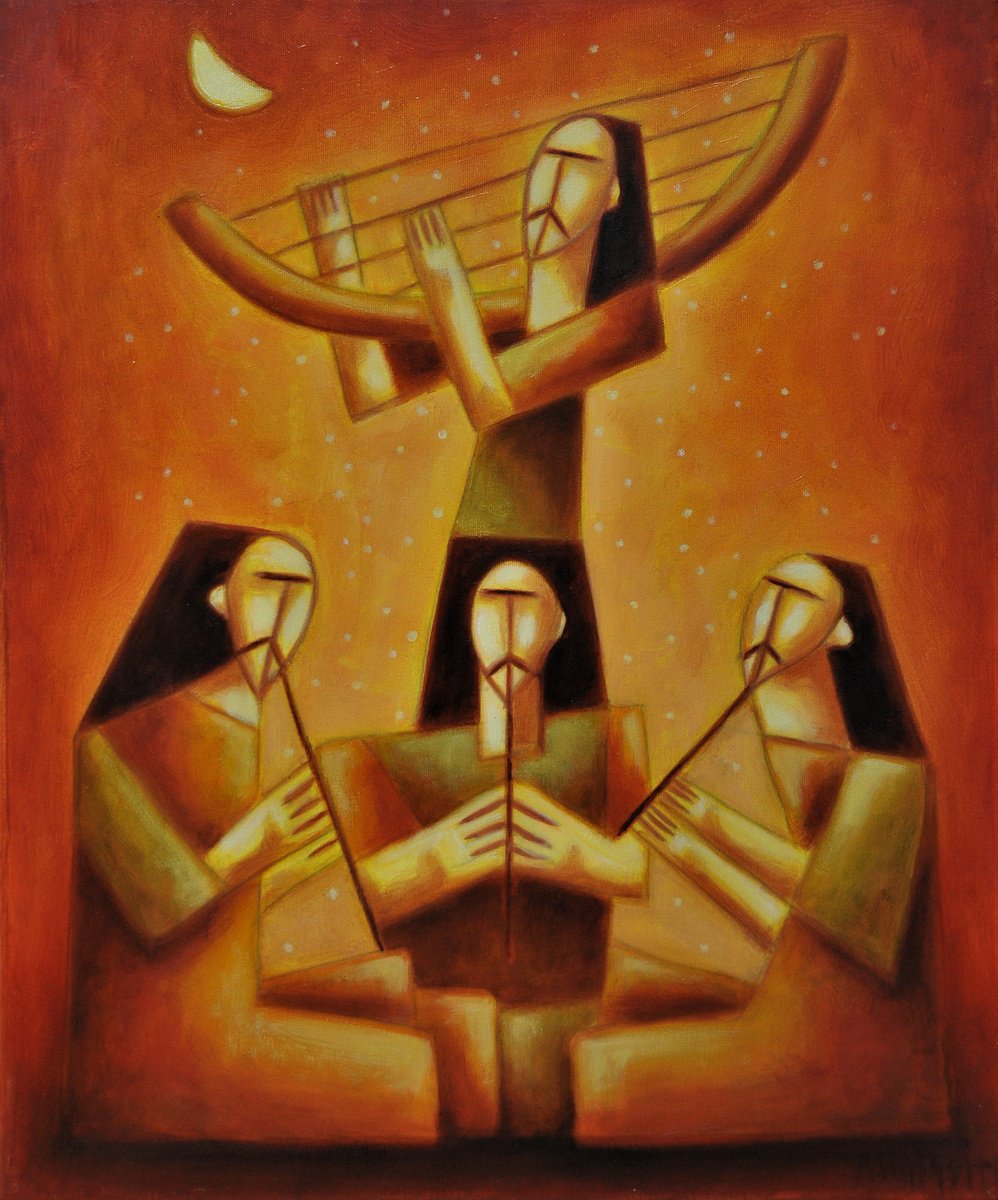 Surrealistic Portrait Painting By Malasits Zsolt, 20 X 24", Ancient Musicians, Original Artwork