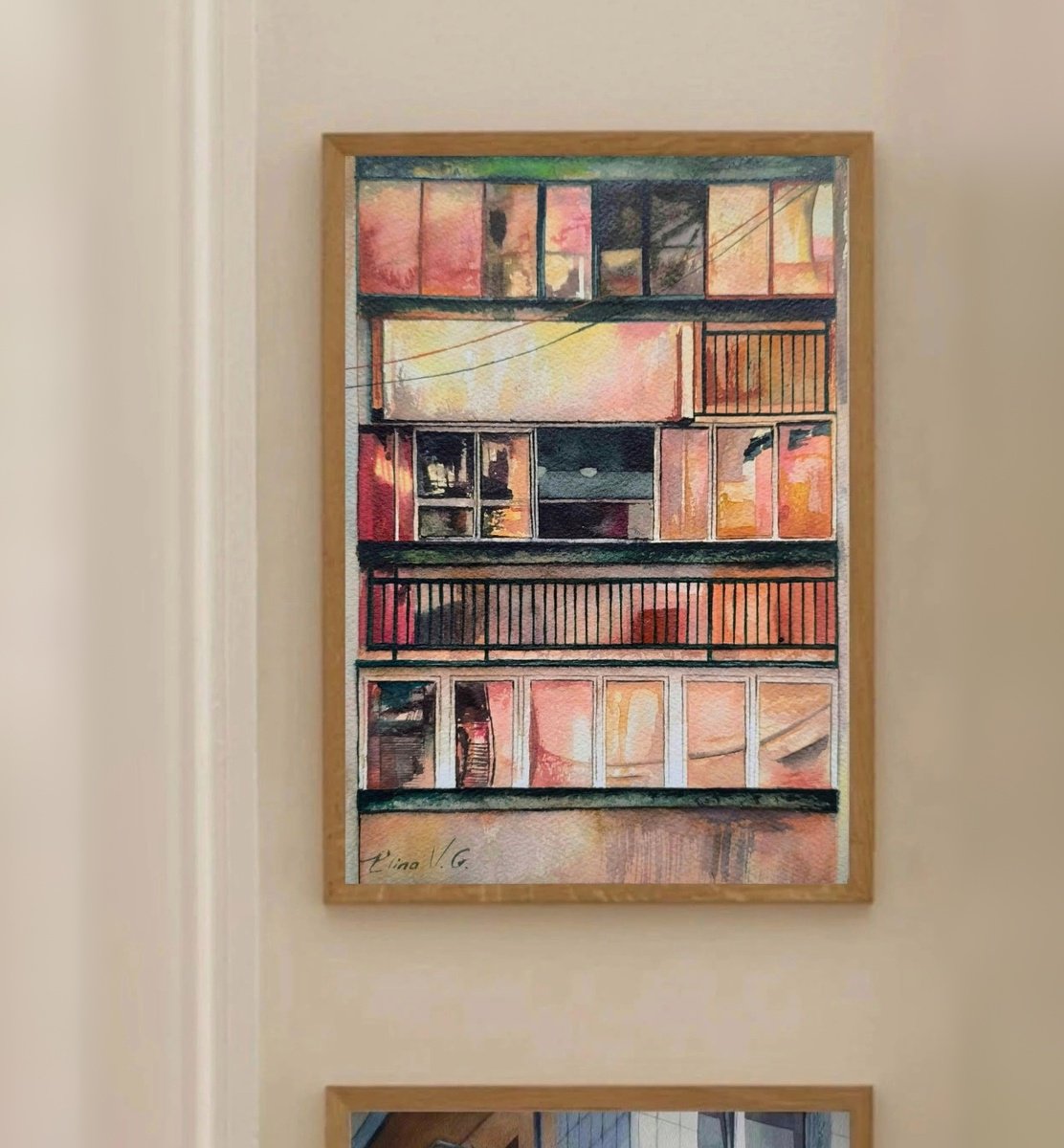 Photorealistic Cityscapes Watercolour By Elina V.g., 8 X 11, Sunset, Original Artwork