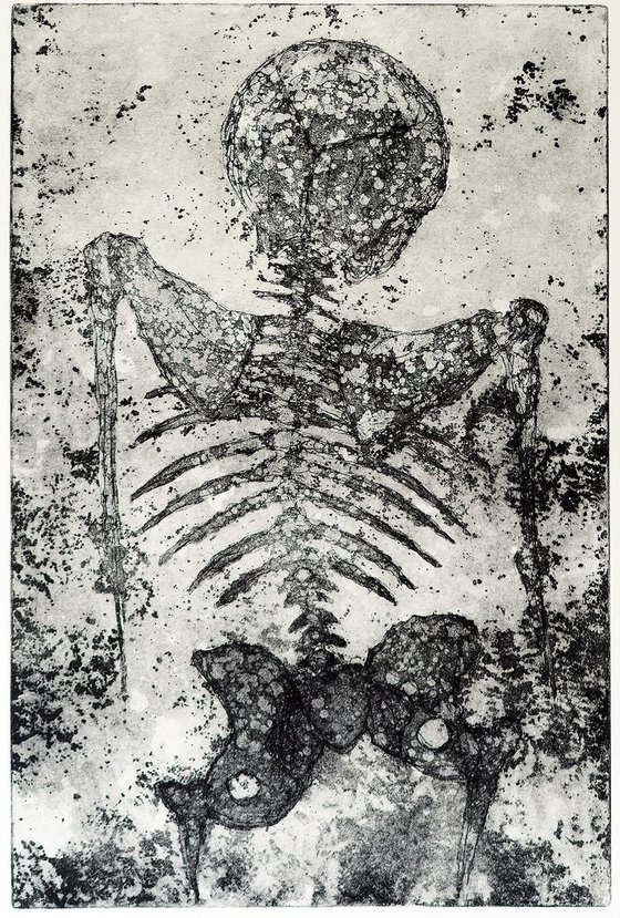 SKELETAL FORM 11 very large hand pulled etching of a skeleton