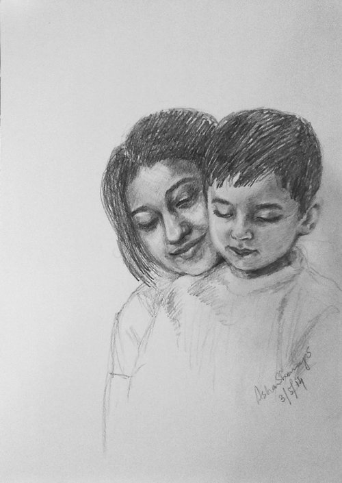 Mother and child sketch 4 by Asha Shenoy