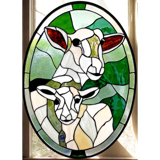 Stained Glass Lamb Window Panel