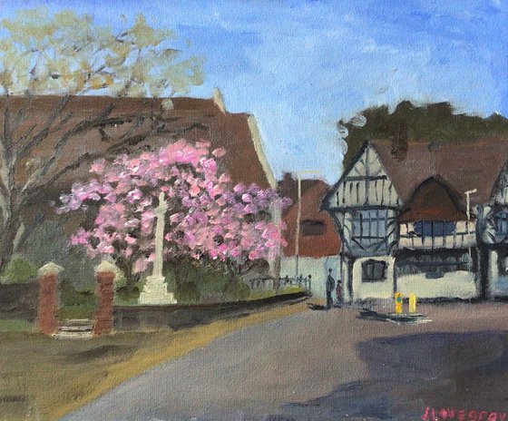 Cherry blossom at St Lawrence, oil painting.