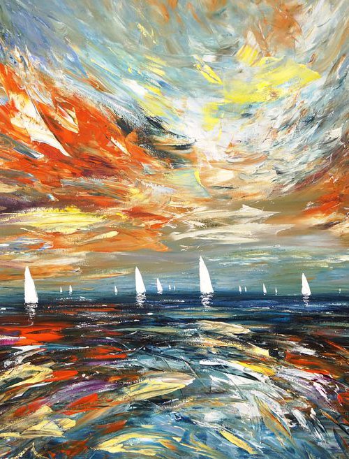 Evening Seascape Sailing L 1 by Peter Nottrott