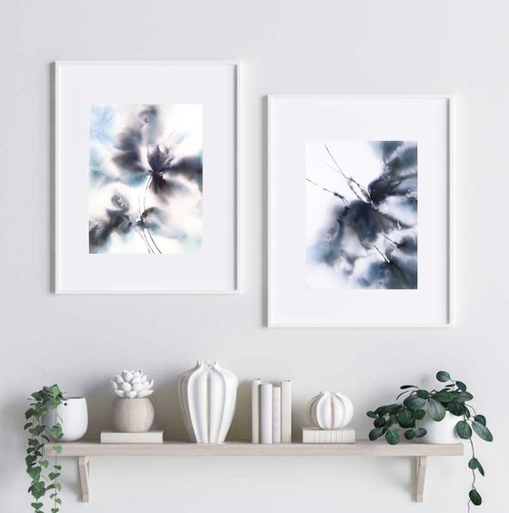 Dark blue flowers diptych