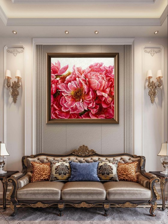 Composition of red peonies