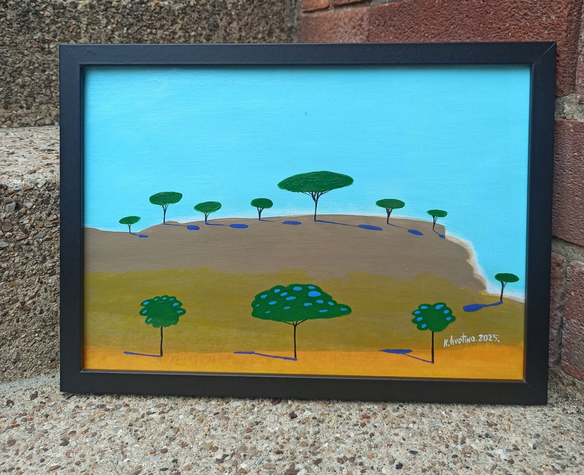 Impressionistic Landscape Acrylic Painting By Katrina Avotina, 13 X 9", Whispers Of The Hill, Original Artwork