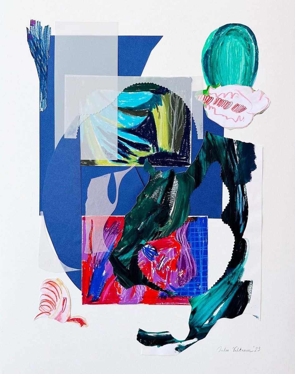 Geometric Abstract Collage By Julia Valtanen, 20 X 26", Reflection In Water, Original Artwork