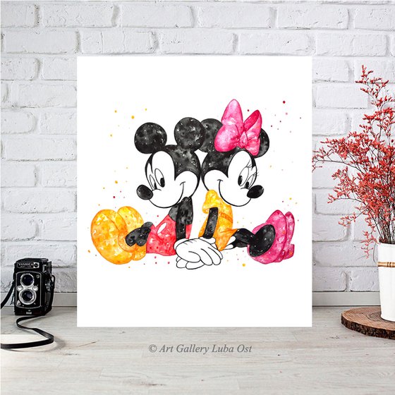 Mickey and Minnie Mouse, Watercolor