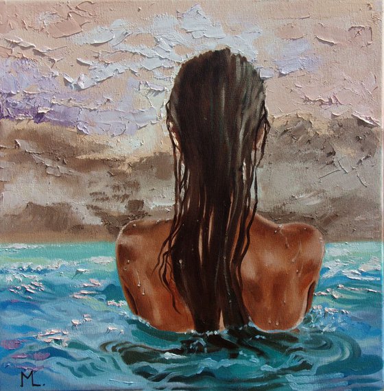 " EVENING RELAX ... " original painting SEA summer GIFT sea swimming