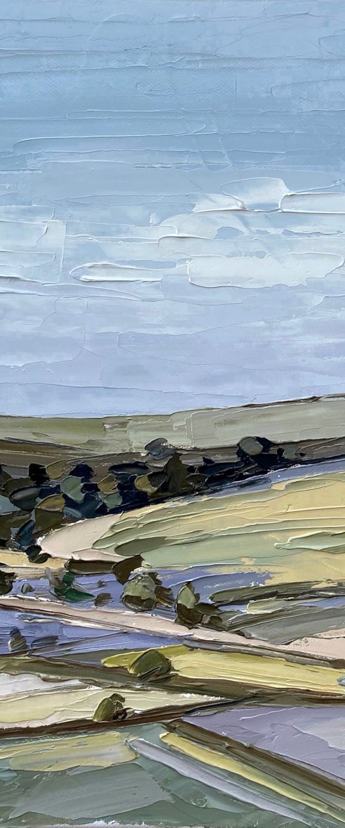 Abstract landscape oil impasto painting on canvas 32x32cm by Leysan Khasanova