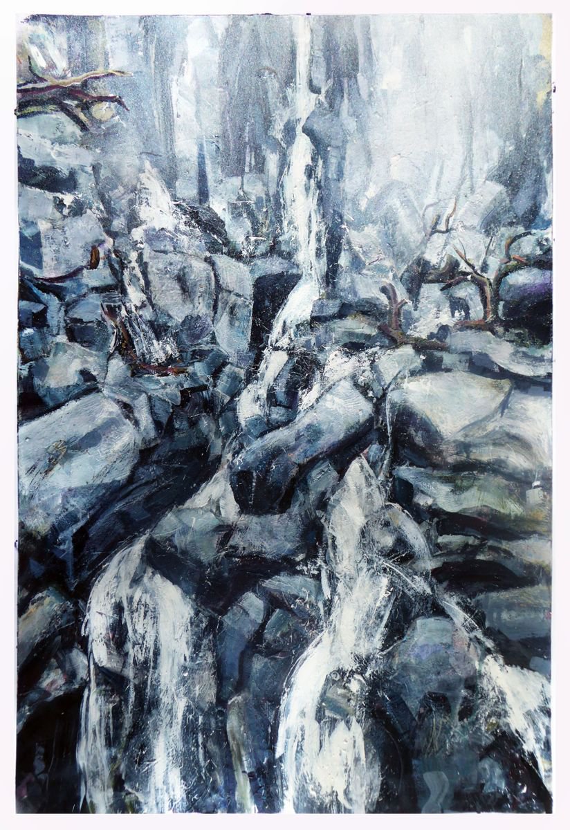 Falls, Mist, Fallen Trees, Cumbria by John Sharp