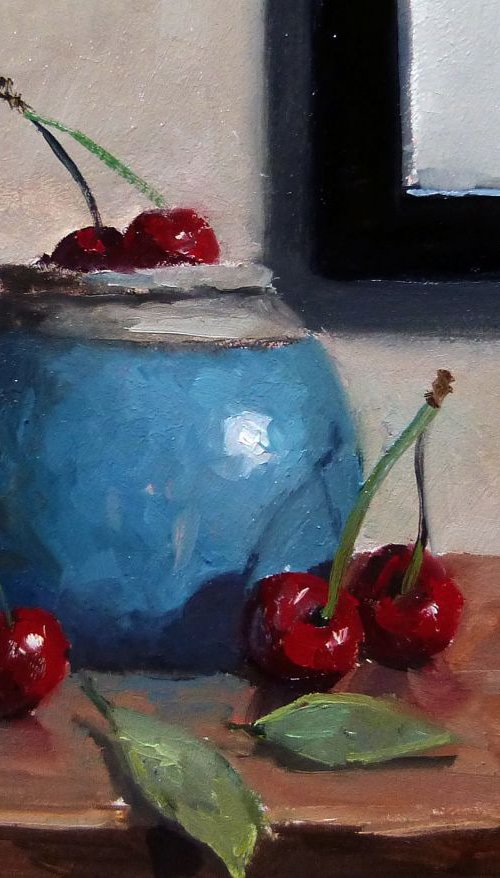 Cherries and Blue Pot by Pascal Giroud