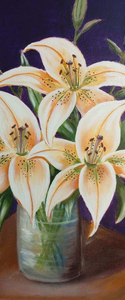 Lilies in vase by Nataliia Plakhotnyk