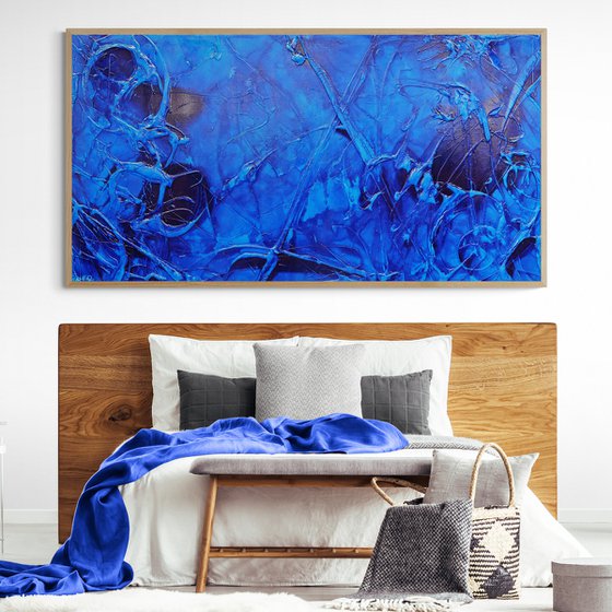 Sapphire Icon 190cm x 100cm Blue Ink Textured Abstract Art