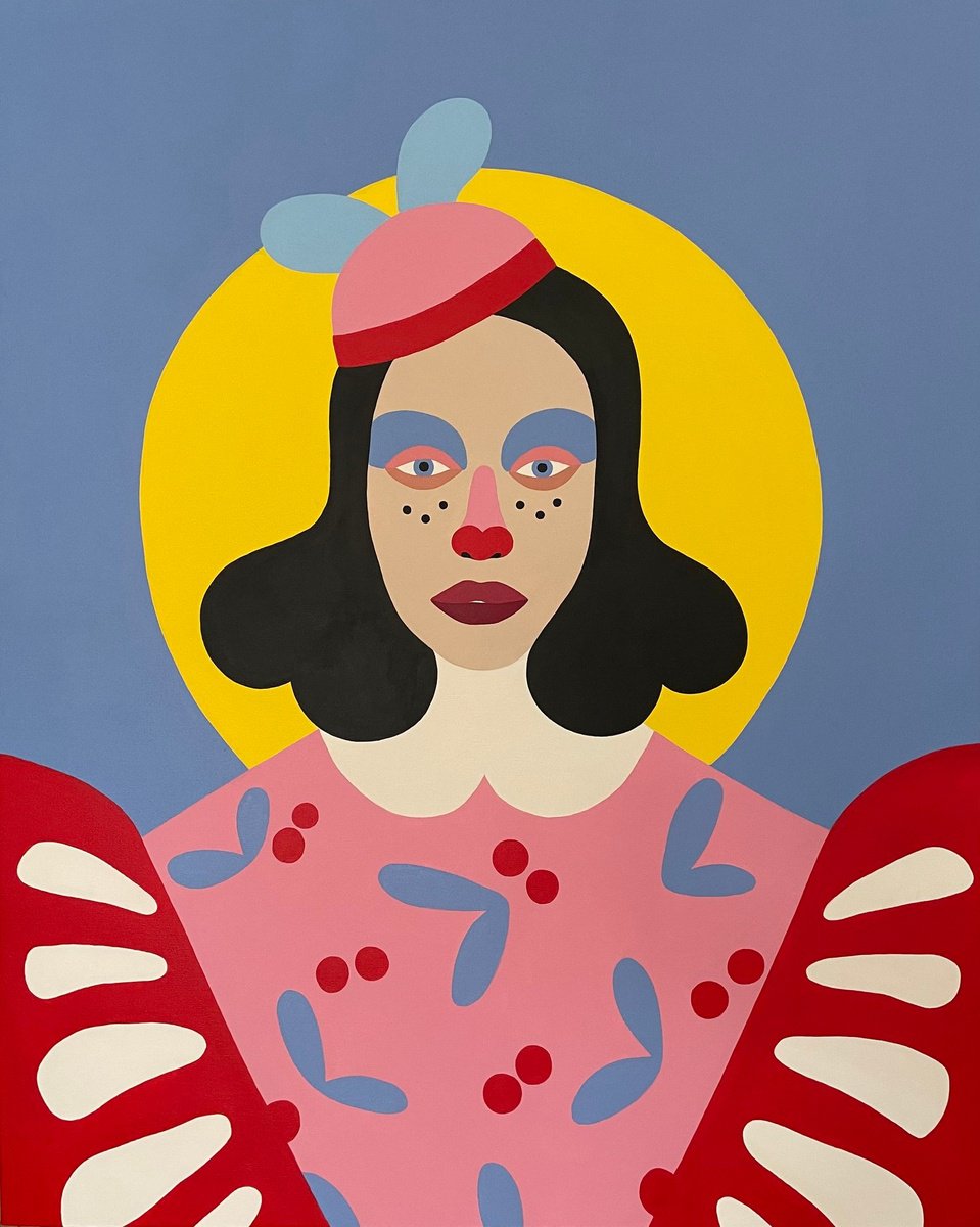 Geometric Portrait Acrylic Painting By Katalin Macevics, 31 X 39", Self Portrait, Original Artwork