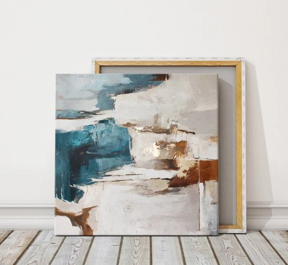 "Sobriety 3" Blue gold brown abstract art