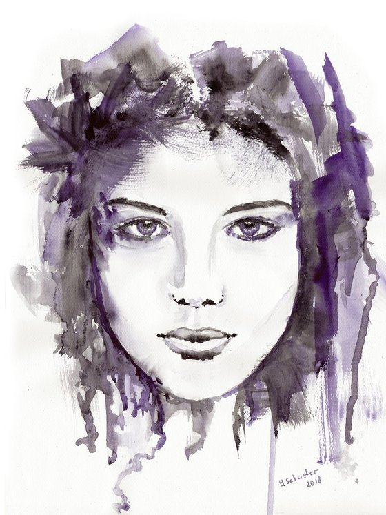 Abstract Watercolour women's portraits series. Cristal