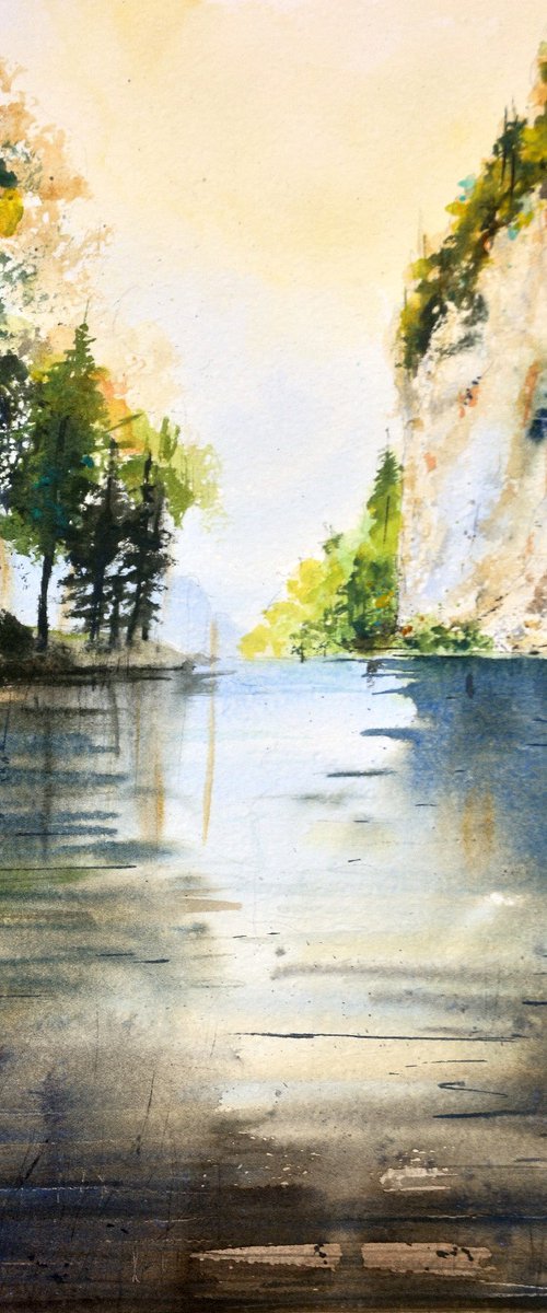 Tara Zaovinsko jezero - Spajici 25x36cm 2020 by Nenad Kojić watercolorist